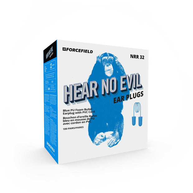 "Hear No Evil" Blue Corded Form Detectable Earplugs, Box of 100 Pair