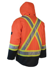 3-in-1 Hi Vis Winter Safety Parka with Removable Black Nylon Puff Jacket - Hi Vis Safety