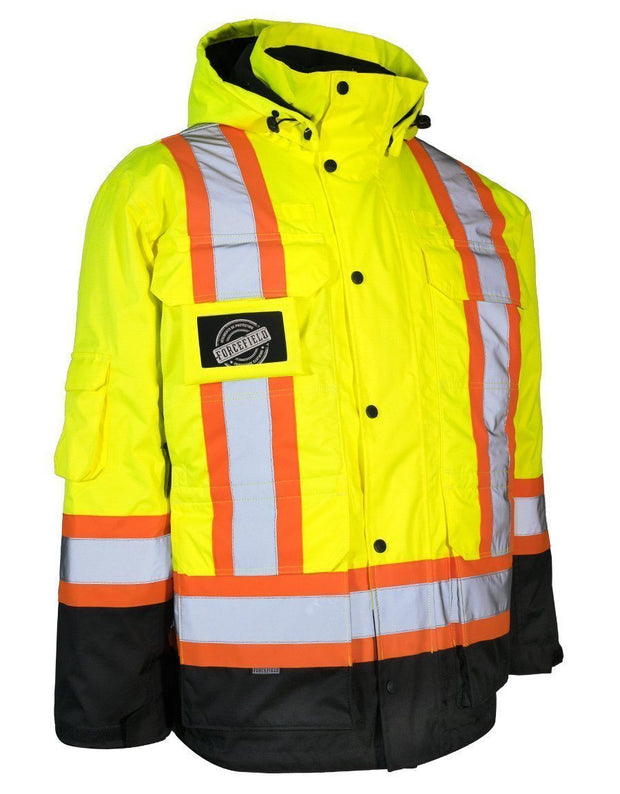 3-in-1 Hi Vis Winter Safety Parka with Removable Black Nylon Puff Jacket - Hi Vis Safety