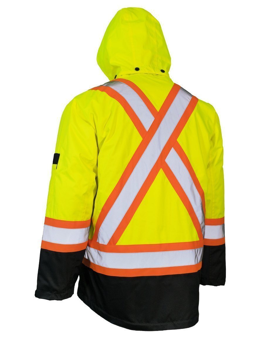 3-in-1 Hi Vis Winter Safety Parka with Removable Black Nylon Puff Jacket - Hi Vis Safety