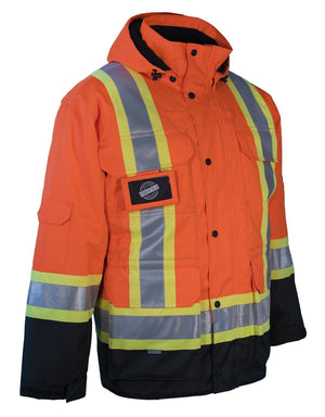 3-in-1 Hi Vis Winter Safety Parka with Removable Black Nylon Puff Jacket - Hi Vis Safety