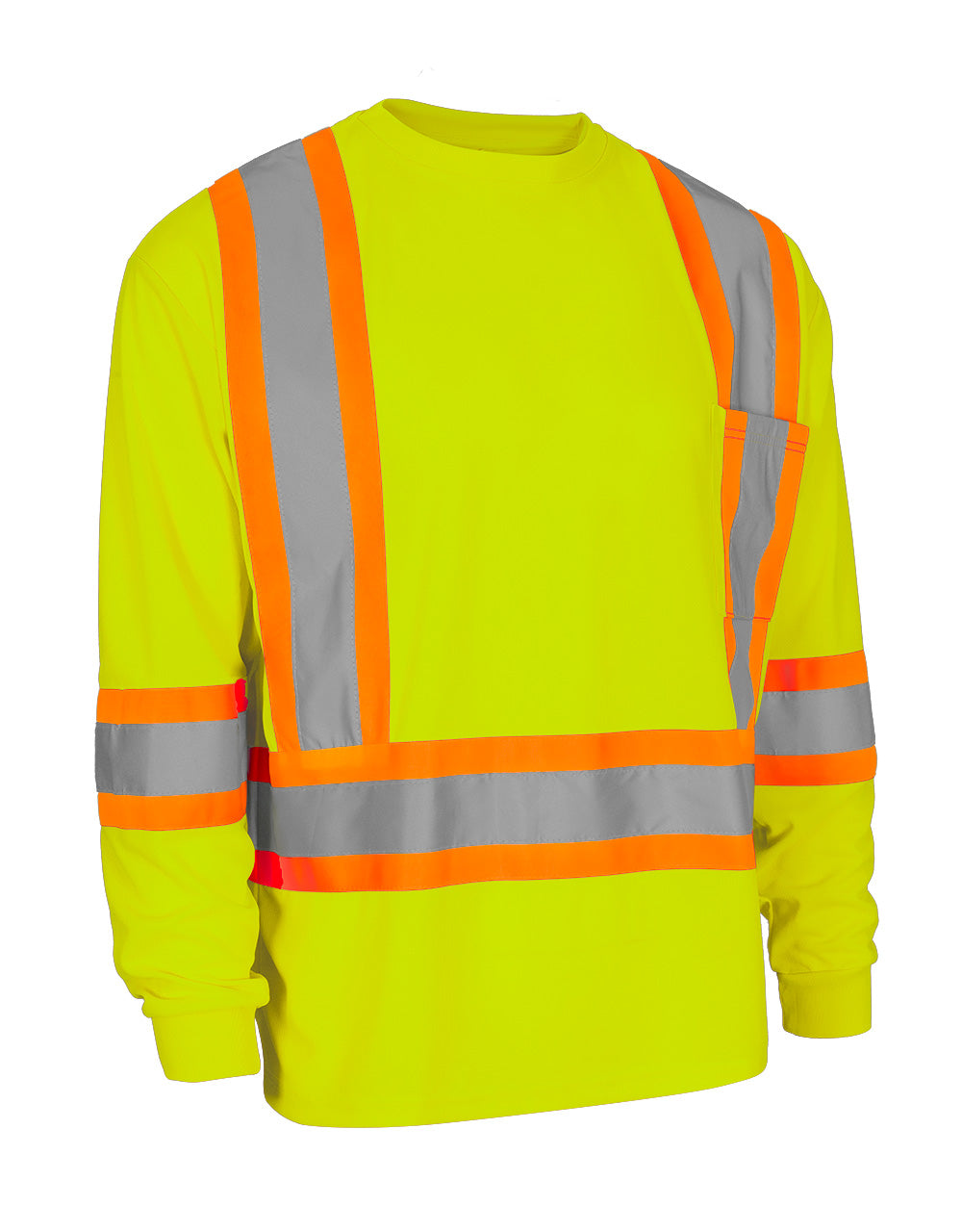 Forcefield Hi Vis Bamboo Fabric Crew Neck Long Sleeve Safety Tee with Chest Pocket