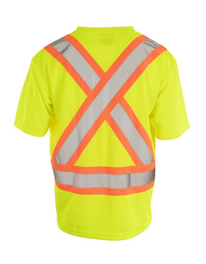 Custom Printed Hi Vis Crew Neck Short Sleeve Safety Tee Shirt with Chest Pocket - Hi Vis Safety