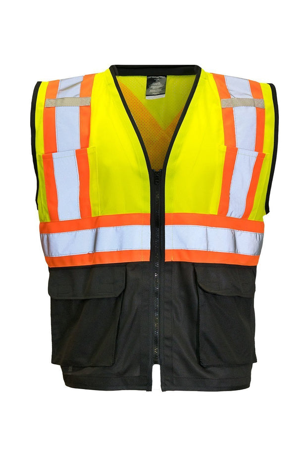 Custom Printed Hi Vis Traffic Safety Vest with Zipper Front, Tricot Polyester, 3 Sizes with Logo - Hi Vis Safety