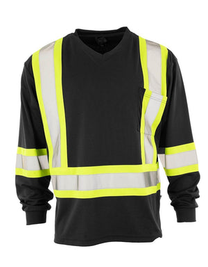 Custom Printed Hi Vis V-Neck Long Sleeve Safety Tee - Hi Vis Safety