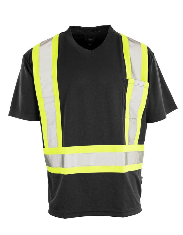 Custom Printed Hi Vis V-Neck Short Sleeve Safety Tee Shirt - Hi Vis Safety