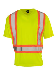 Custom Printed Hi Vis V-Neck Short Sleeve Safety Tee Shirt - Hi Vis Safety