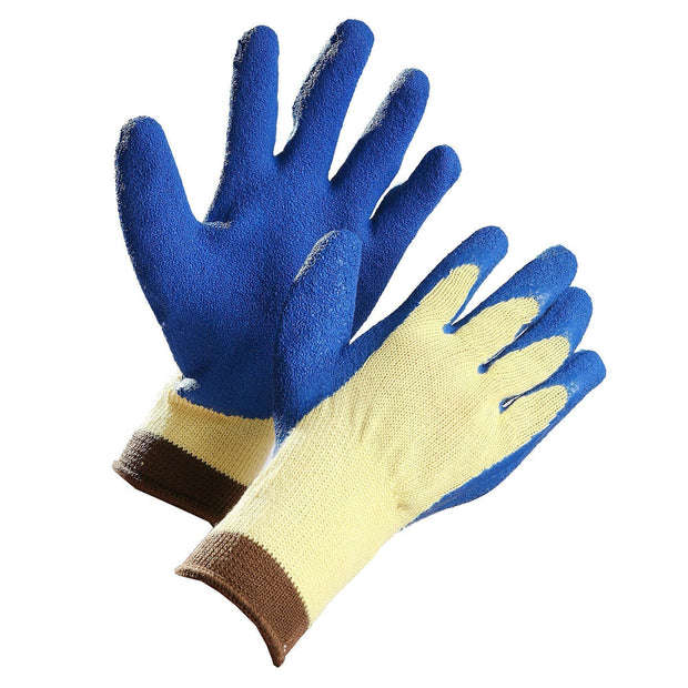 Cut Resistant Glove, Aramid Fibre Palm Coated with Blue Crinkle Latex - Hi Vis Safety
