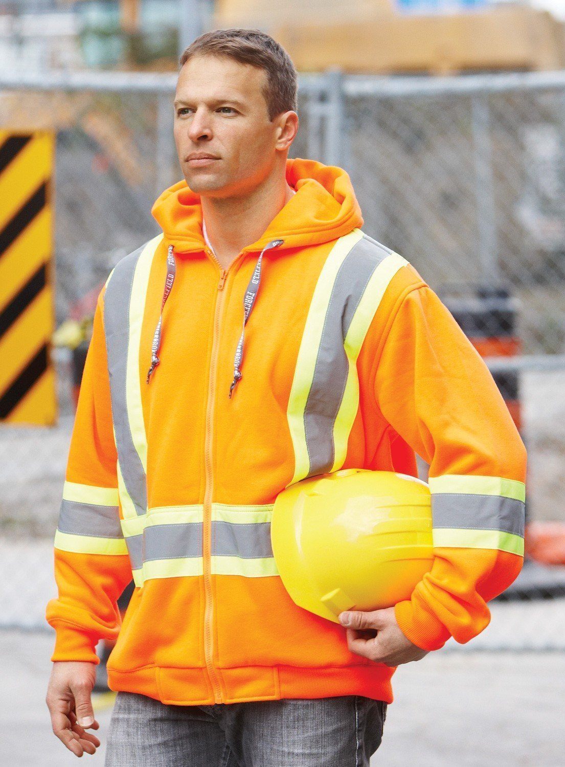 Deluxe Hi Vis Safety Hoodie, Attached Hood - Hi Vis Safety