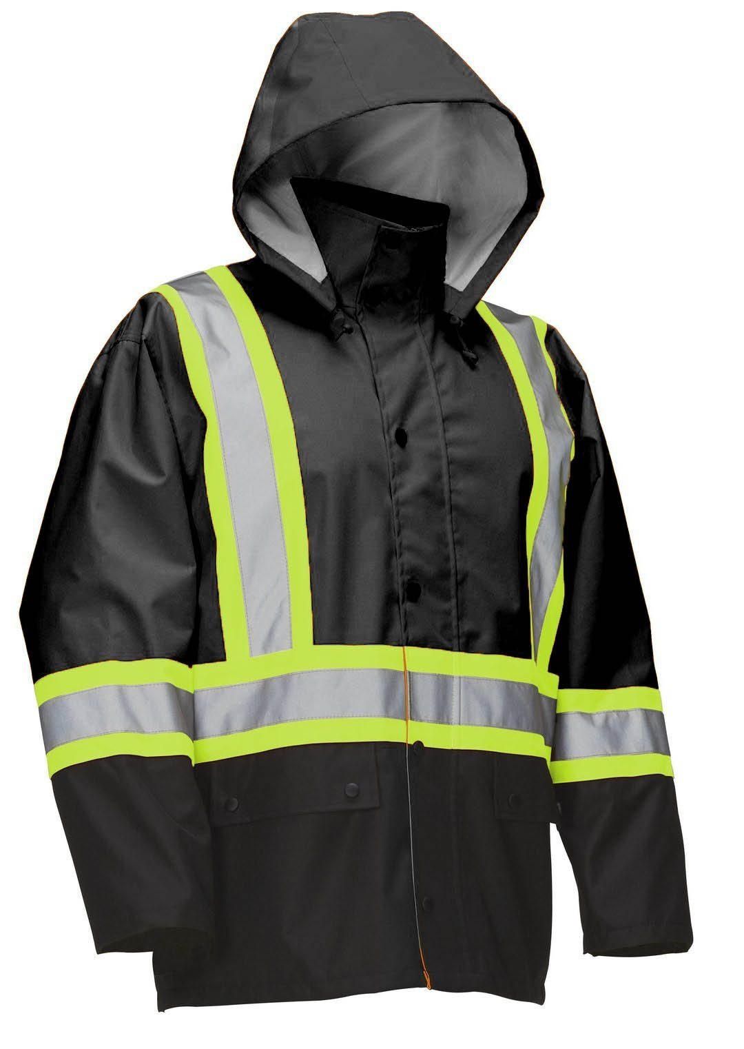 Hi Vis Safety Rain Jacket with Snap-Off Hood - Hi Vis Safety