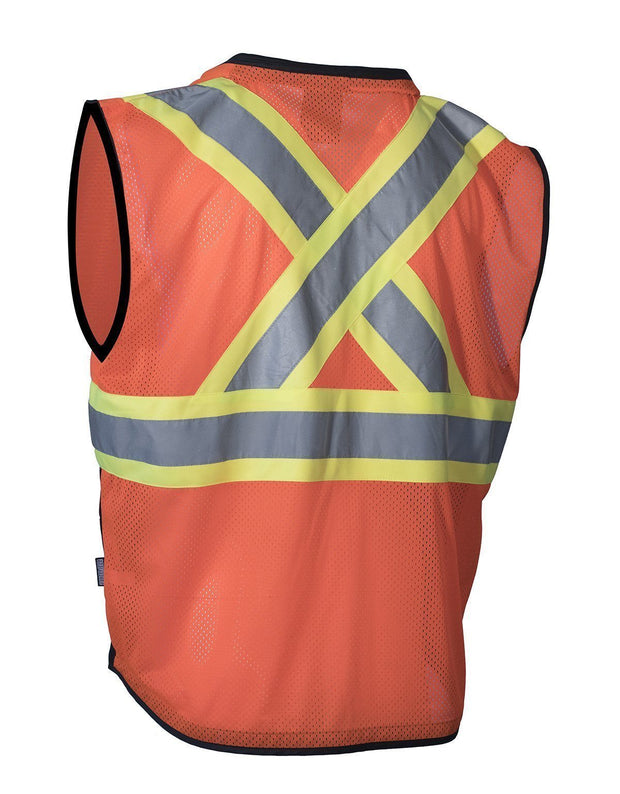 Hi Vis Traffic Safety Vest with Zipper Front, Tricot Polyester, 3 Sizes - Hi Vis Safety