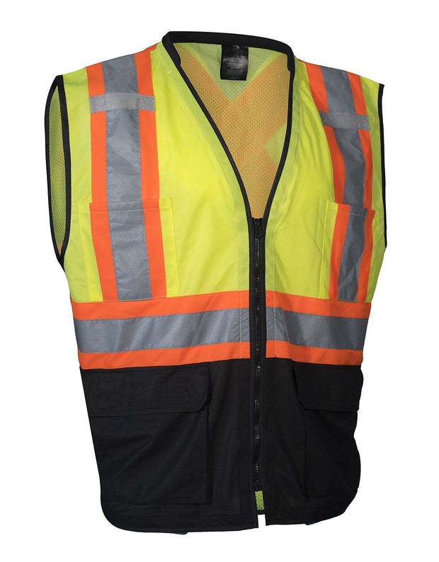 Hi Vis Traffic Safety Vest with Zipper Front, Tricot Polyester, 3 Sizes - Hi Vis Safety