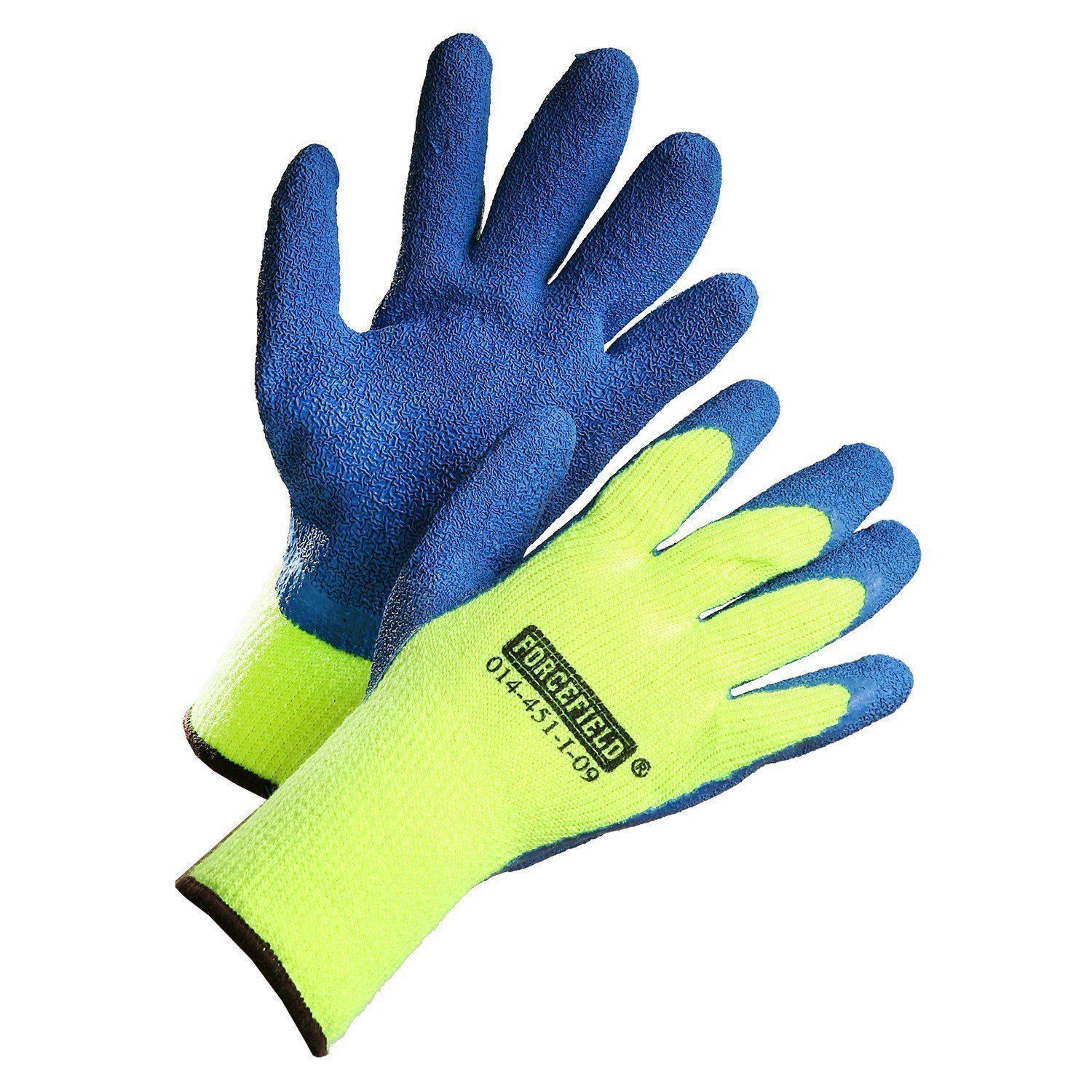 Hi Vis Winter Insulated Work Gloves Palm Coated with Blue Crinkle Lat