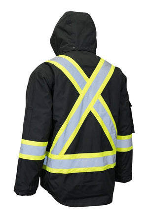 Hi Vis Winter Safety Parka with Removable Down Insulated Nylon Puffer Jacket - Hi Vis Safety