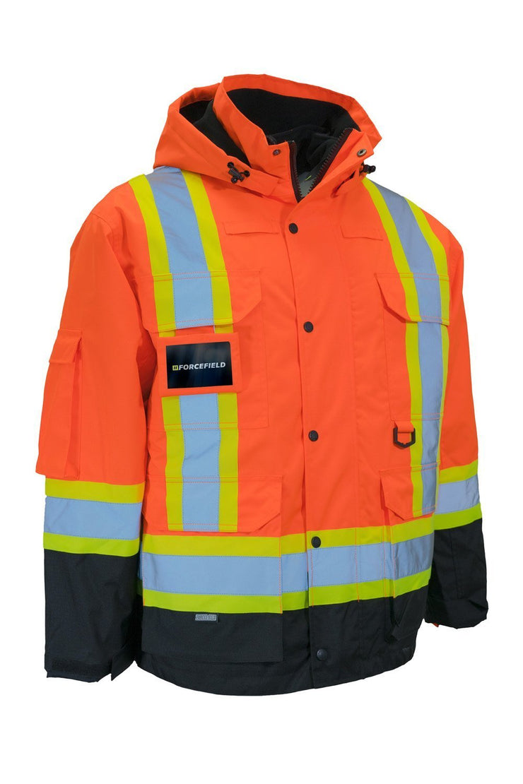 Hi Vis Winter Safety Parka with Removable Down Insulated Nylon Puffer