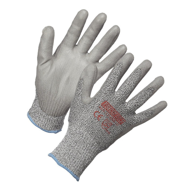 Level 5 Cut Resistant Gloves, HPPE, Polyurethane Palm Coated - Hi Vis Safety