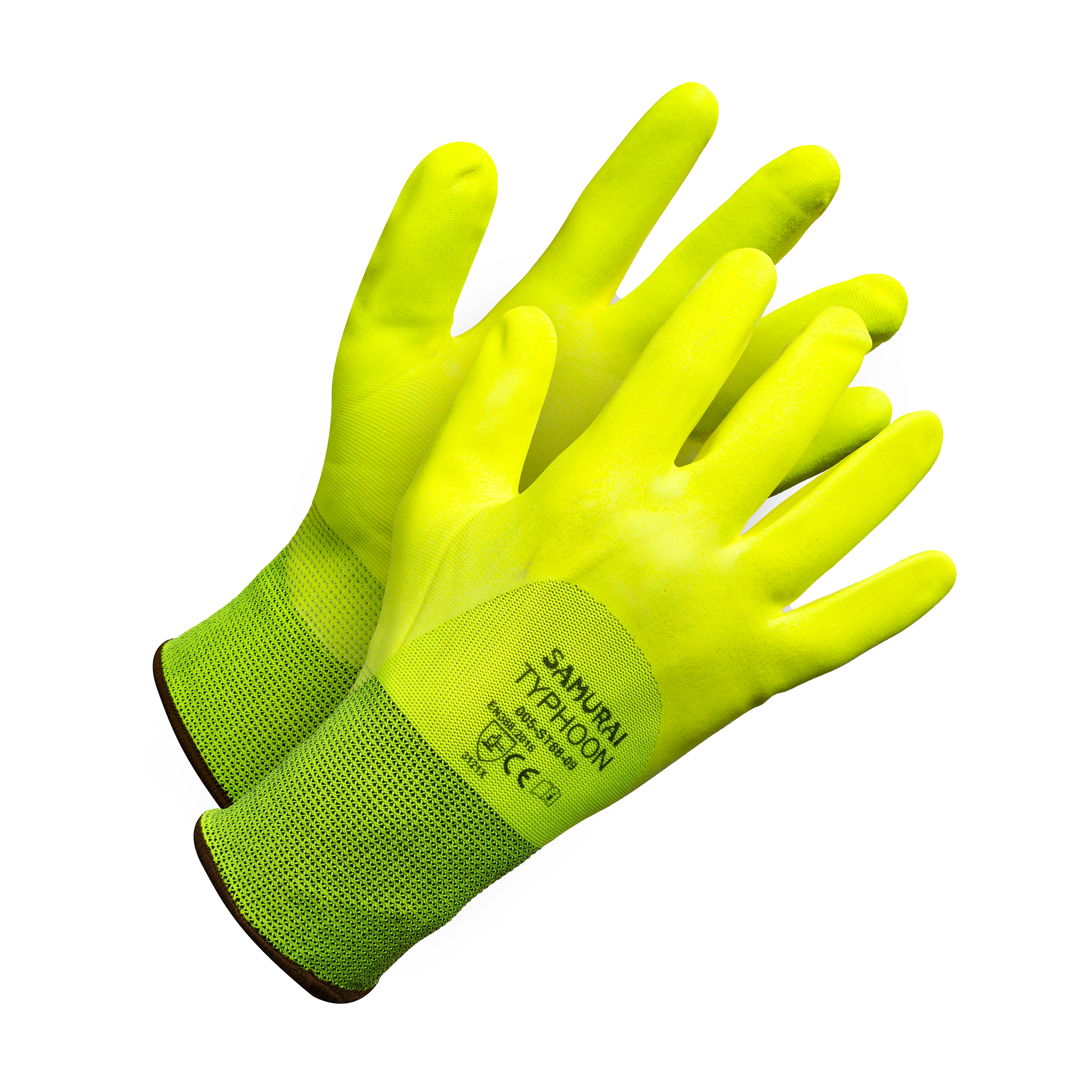 "Samurai Typhoon" 3/4  Nitrile Dipped Hi Vis Work Glove - Hi Vis Safety