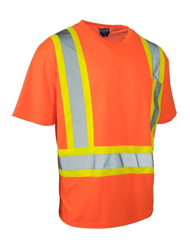 Ultrasoft Hi Vis Crew Neck Short Sleeve Safety Tee Shirt with Chest Pocket - Hi Vis Safety