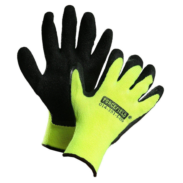 Winter Insulated String Knit Work Gloves, Palm Coated with Black Crinkle Latex - Hi Vis Safety